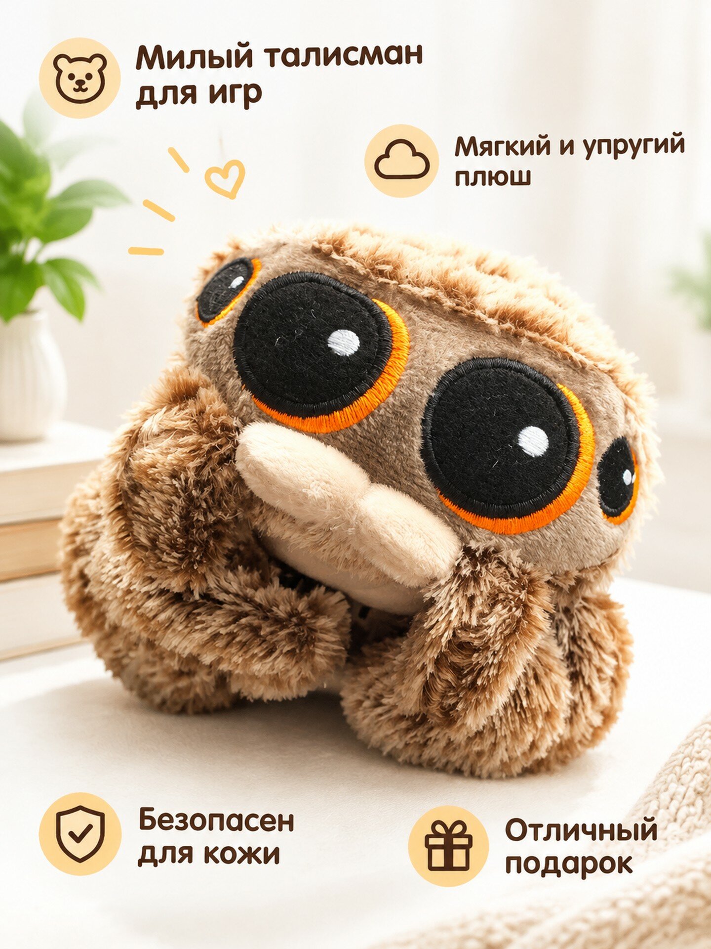 Мягкая плюшевая игрушка паук Lucas, милый детский талисман для игр и подарков, коричневый, ок. 16 см