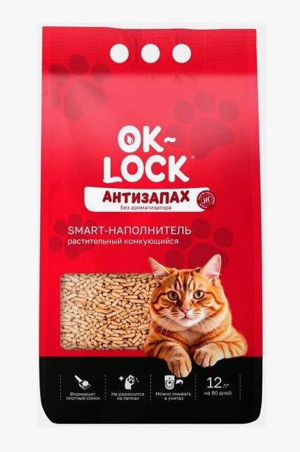 OK-LOCK Наполнитель Растительный Комкующийся Без отдушки 4200г.