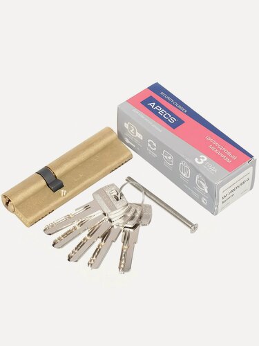 Изображение товара Личинка замка двери Apecs SM-100(35/65)-G, 100 мм, цвет золото. Надежный цилиндровый механизм для входных дверей