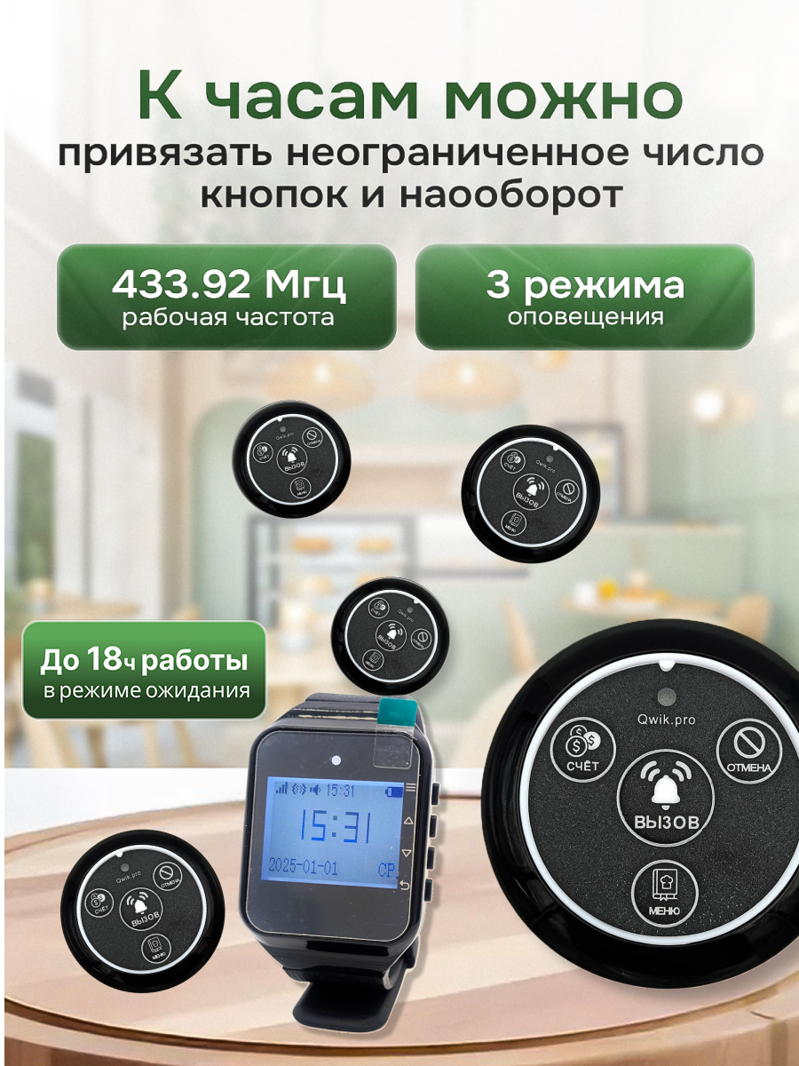 Пейджер для ресторана и кафе - беспроводная система вызова персонала, дистанционные пейджеры (2+10) — фото 1
