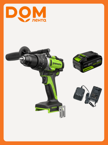 Изображение товара Дрель-шуруповёрт аккумуляторная бесщёточная Greenworks GD24DD140 3707607OUG 24 В 1 АКБ 5 Ач и ЗУ