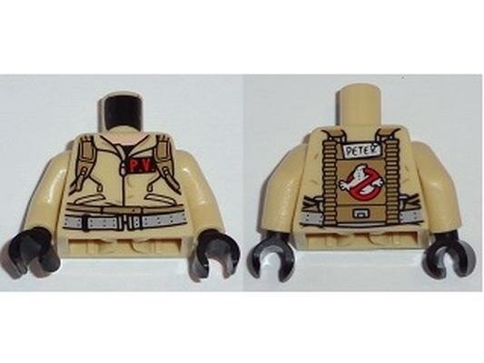 Деталь Lego 973pb1696c01 Torso Ghostbusters Jumpsuit with 'P.V.' ID Badge and 'PETER' on Reverse Pattern / Tan Arms / Black Hands