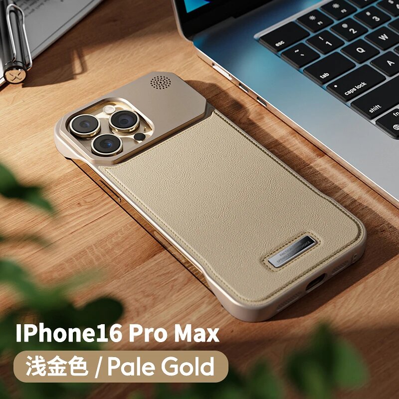Чехол для iPhone 13 Pro Max Pale Gold кожаный