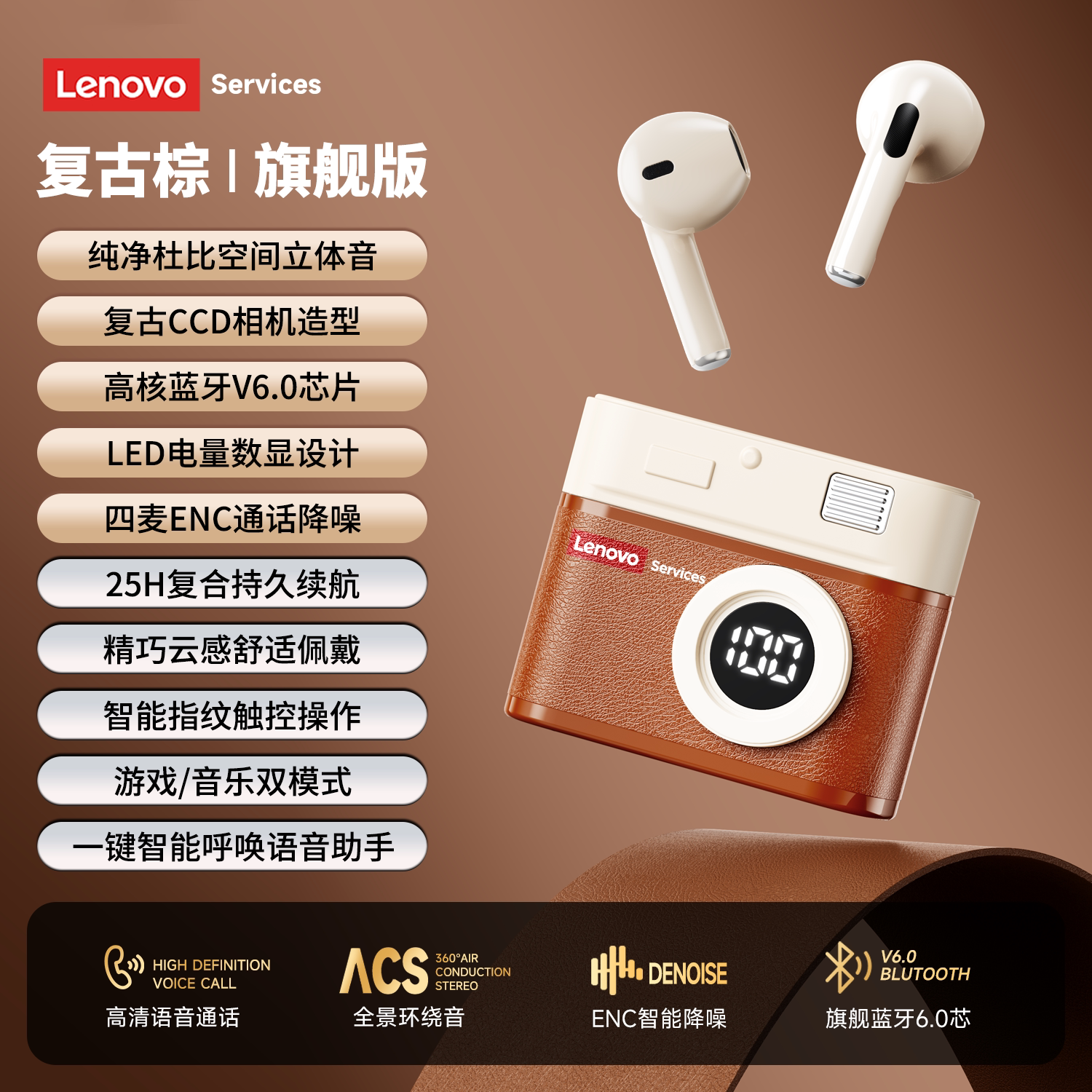 Lenovo LE218 беспроводные наушники с Bluetooth 6.0, ENC шумоподавлением и сенсорным управлением для Apple и Huawei