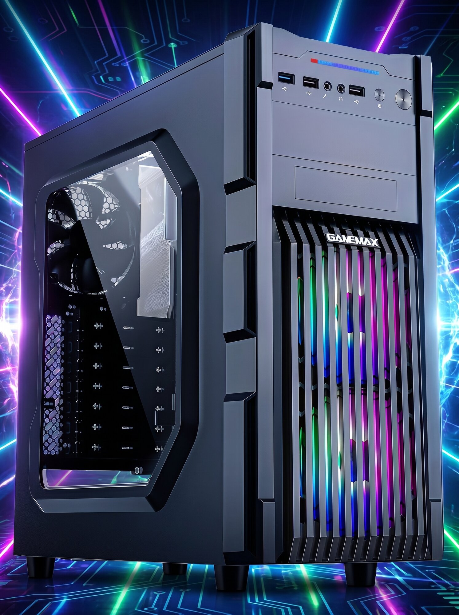 Корпус для ПК GAMEMAX GM-ONE Midi-Tower, ATX, 1*USB3.0, 2*USB2.0, 3*120мм FRGB, без БП