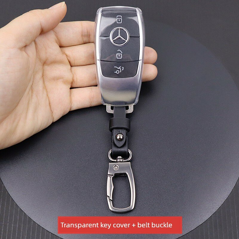 Прозрачный чехол для ключа Mercedes A-Class 2019-2025 (A180L, A200L, AMG A35L) с ремешковым крючком