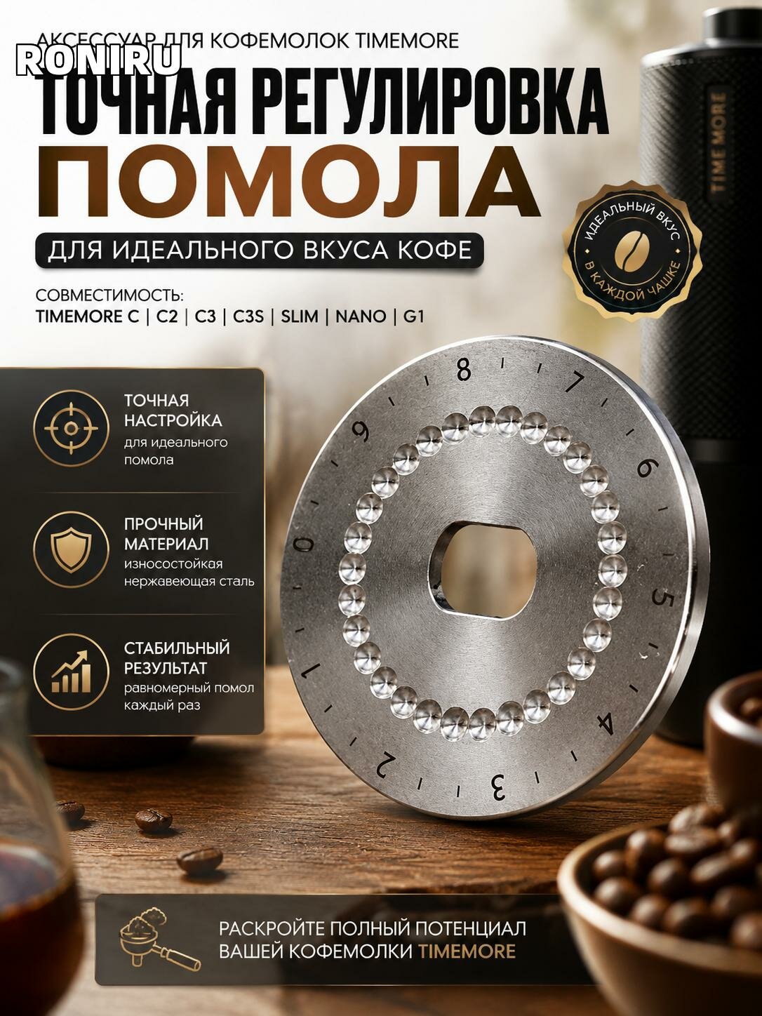 Аксессуар для точной регулировки помола в кофемолках Timemore C C2 C3 C3S Slim nano G1 — для идеального вкуса.