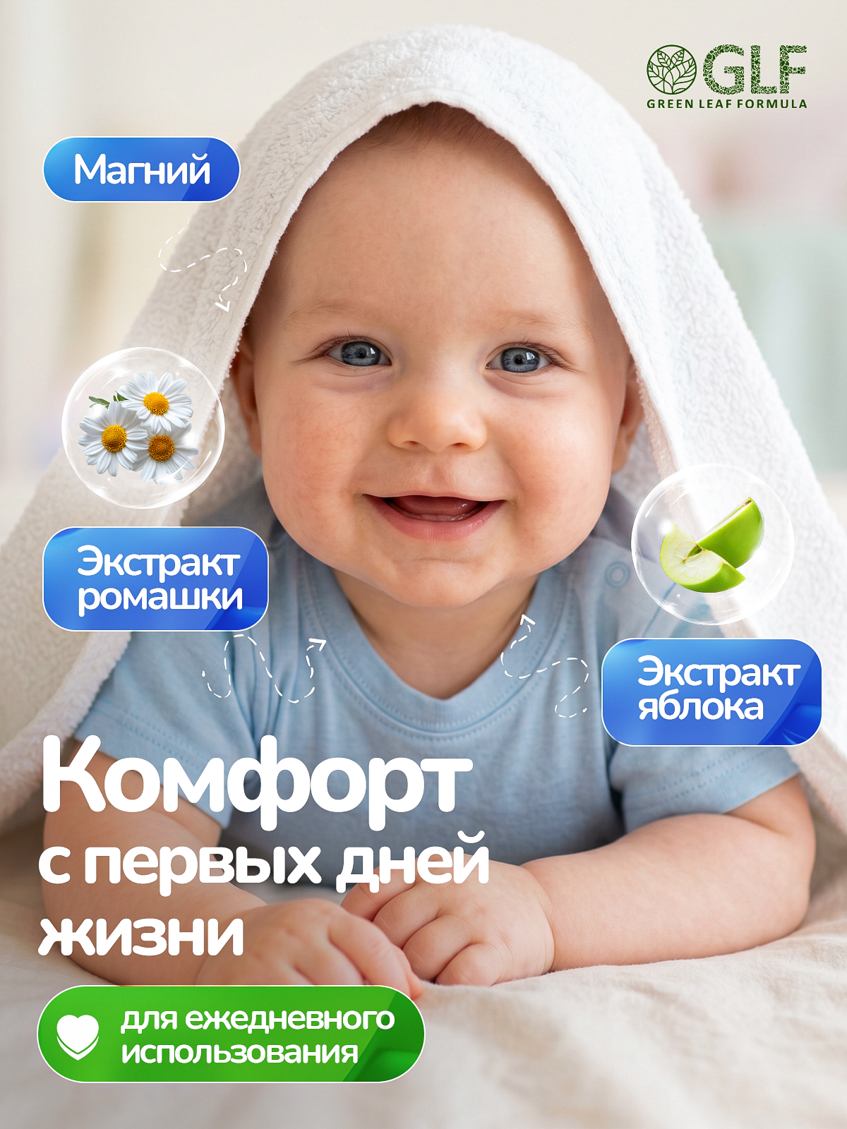 Пена для ванны детская с магнием, пена для купания новорожденных малышей, детская косметика 0+, 500 мл — фото 1