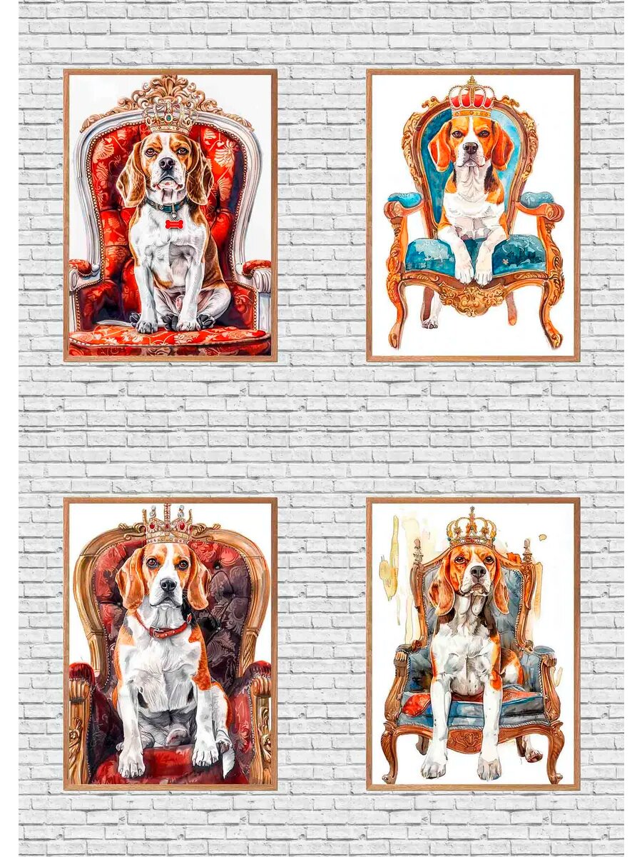 Собака породы бигль, королева Англии, 4 Плаката, 30x21см