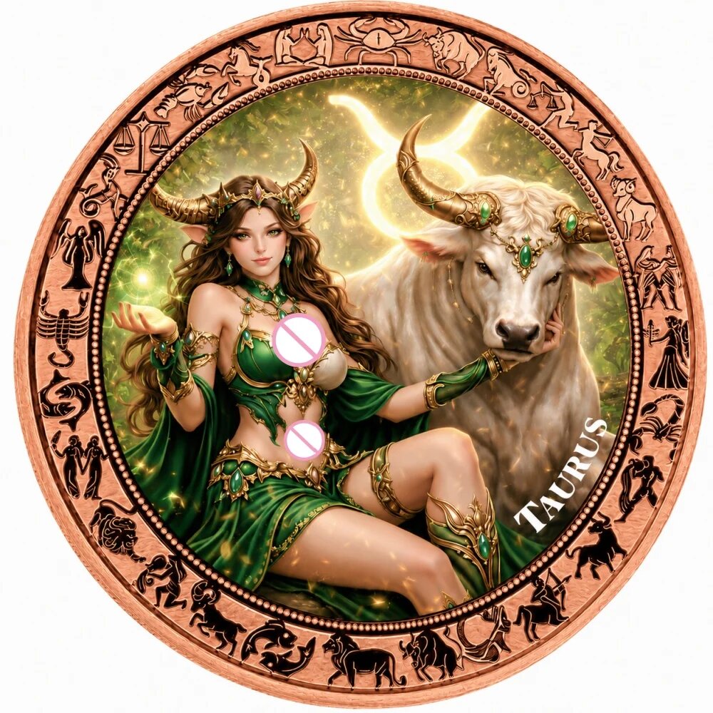 Монеты из меди с изображением богинь зодиака 1 унция Изумрудный, Taurus