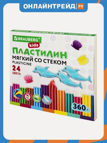 Изображение товара Пластилин Brauberg мягкий восковой KIDS, 24 цвета, 360 г, со стеком, 106498