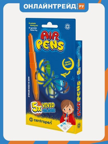 Изображение товара Фломастеры воздушные Centropen AirPens Vivid, 5цв.+1 трафарет