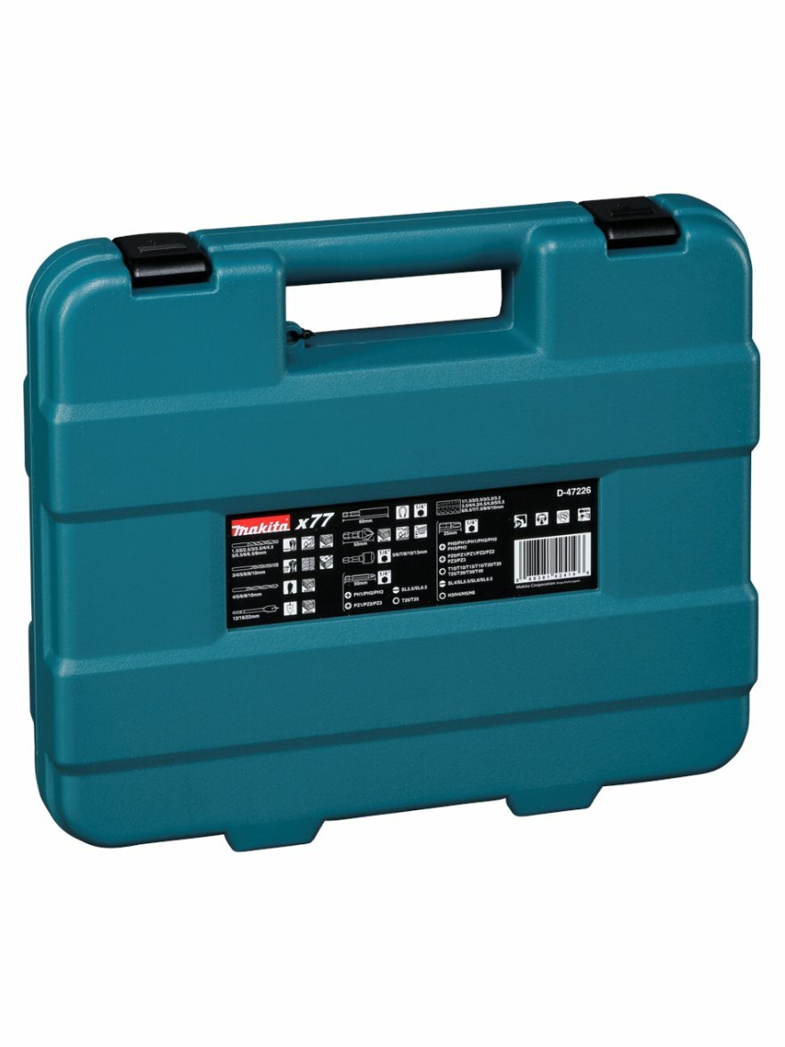 Набор оснастки Makita D-47226 77шт, сверла, биты, торц ключи, измеритель диаметра, магнитный держатель — фото 1