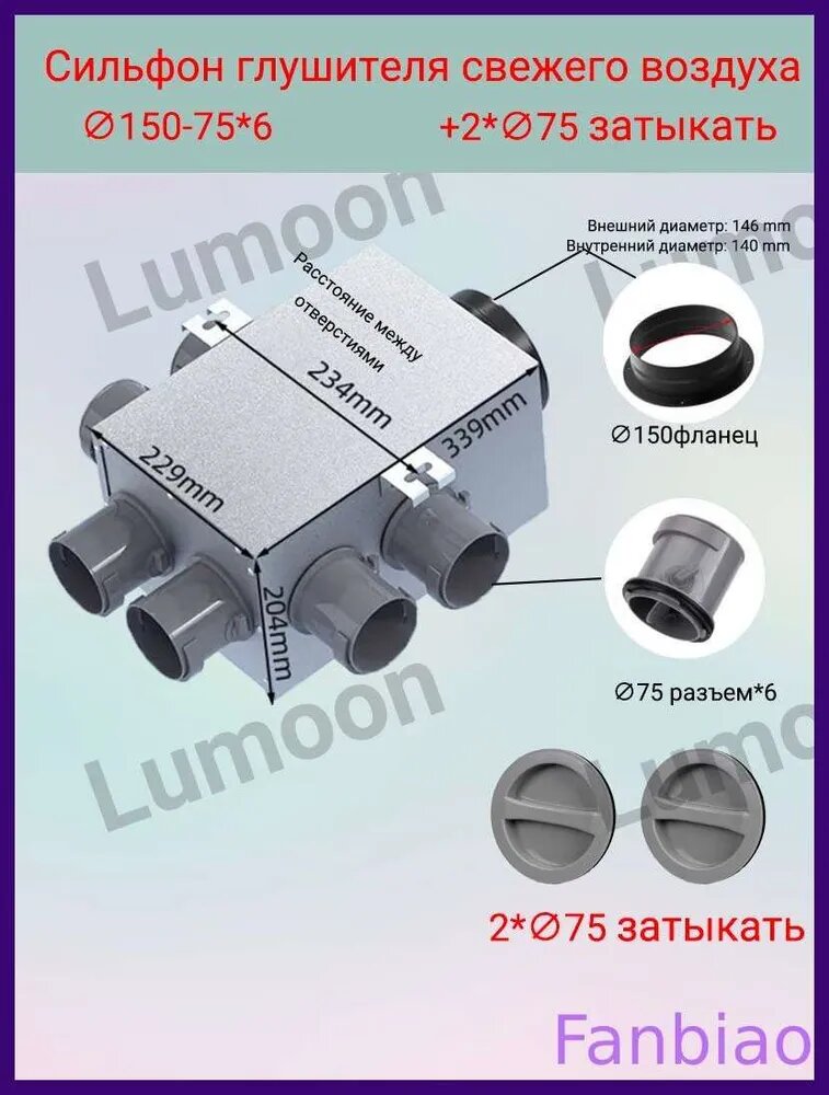 Бесшумный воздухораспределительный короб, соединитель 150-75*6, используется для снижения шума в системах приточной вентиляции