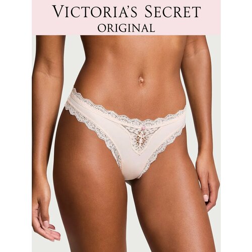 фото Трусы victoria's secret lace-trim thong panty, размер m, светло-розовый