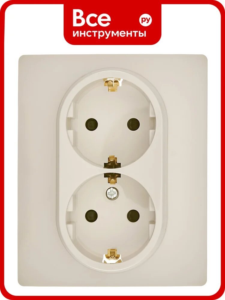 Двойная розетка с заземлением Legrand Daccord Inspiria, слоновая кость, 16А, 250В, с защитными шторками, универсальный