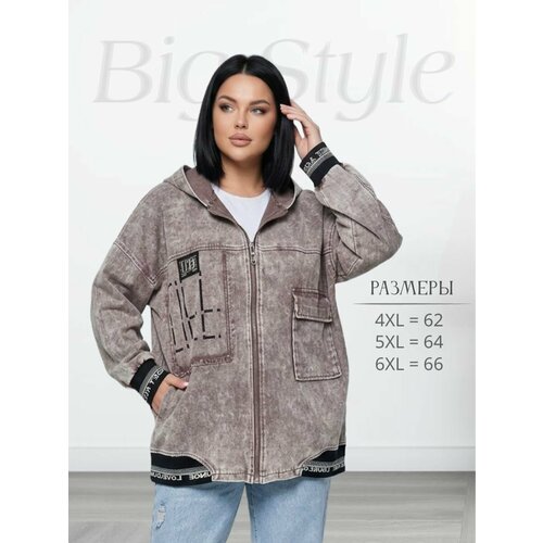 фото Куртка джинсовая bigstyle базовая коллекция, размер 4xl, розовый