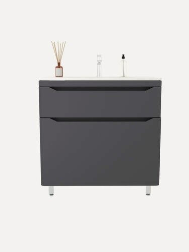 Изображение товара Тумба с раковиной Style Line Марелла 80 напольная, 80 см, серая, матовая, из МДФ, с ящиками, раковина для ванной, прямоугольная