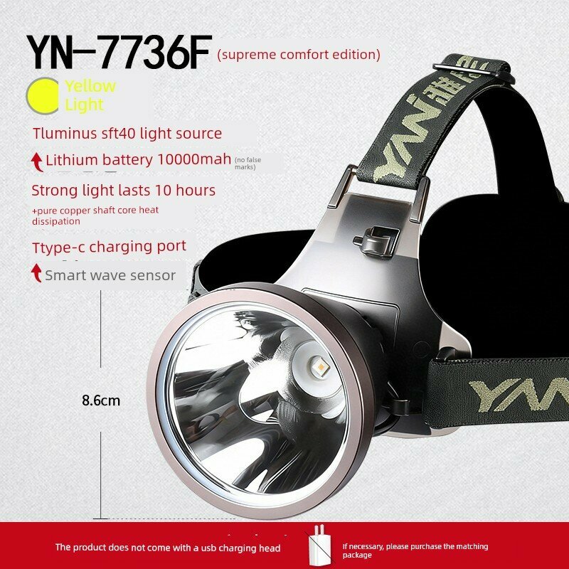Yanni 7736F фара, сильный свет, зарядка, сверхяркий налобный фонарик дальнего действия, наружное освещение, мощная