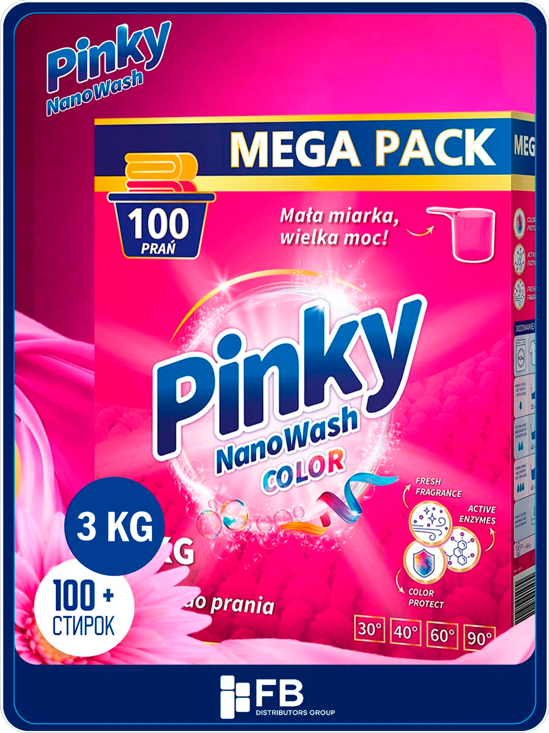 Концентрированный стиральный порошок Pinky NanoWash для цветного и белого белья, 3/6 кг - Алый,3 кг