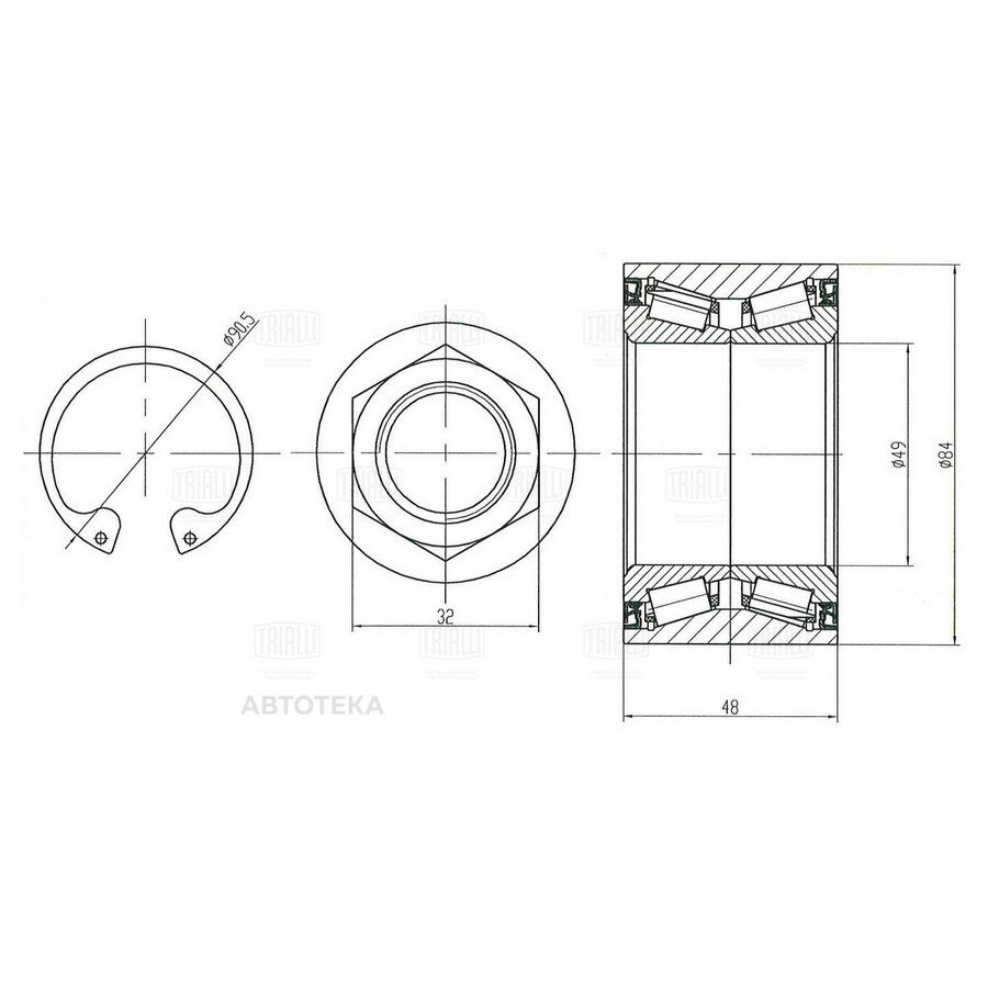 Подшипник ступицы RENAULT MASTER (97-) перед. (кмпл: подш./стоп. кол./гайка) TRIALLI CS0999