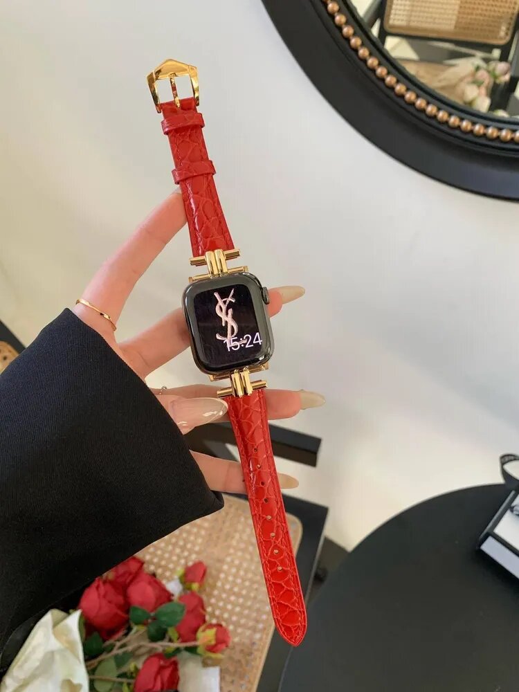 Ремешок с текстурой крокодила, подходит для Apple Watch Series S10987se, креативная металлическая пряжка Arc De Triomphe