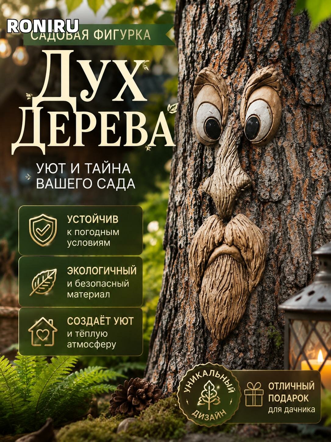 Садовая фигурка Дух Дерева для дачи и сада — устойчивый декор участка, создаёт уют, загадочную и тёплую атмосферу