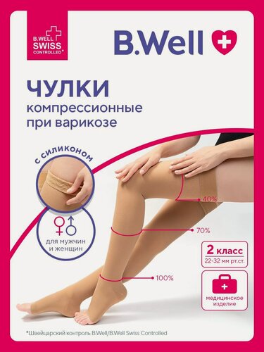 Изображение товара Чулки компрессионные B.Well JW-227 бежевые 2 класс компрессии