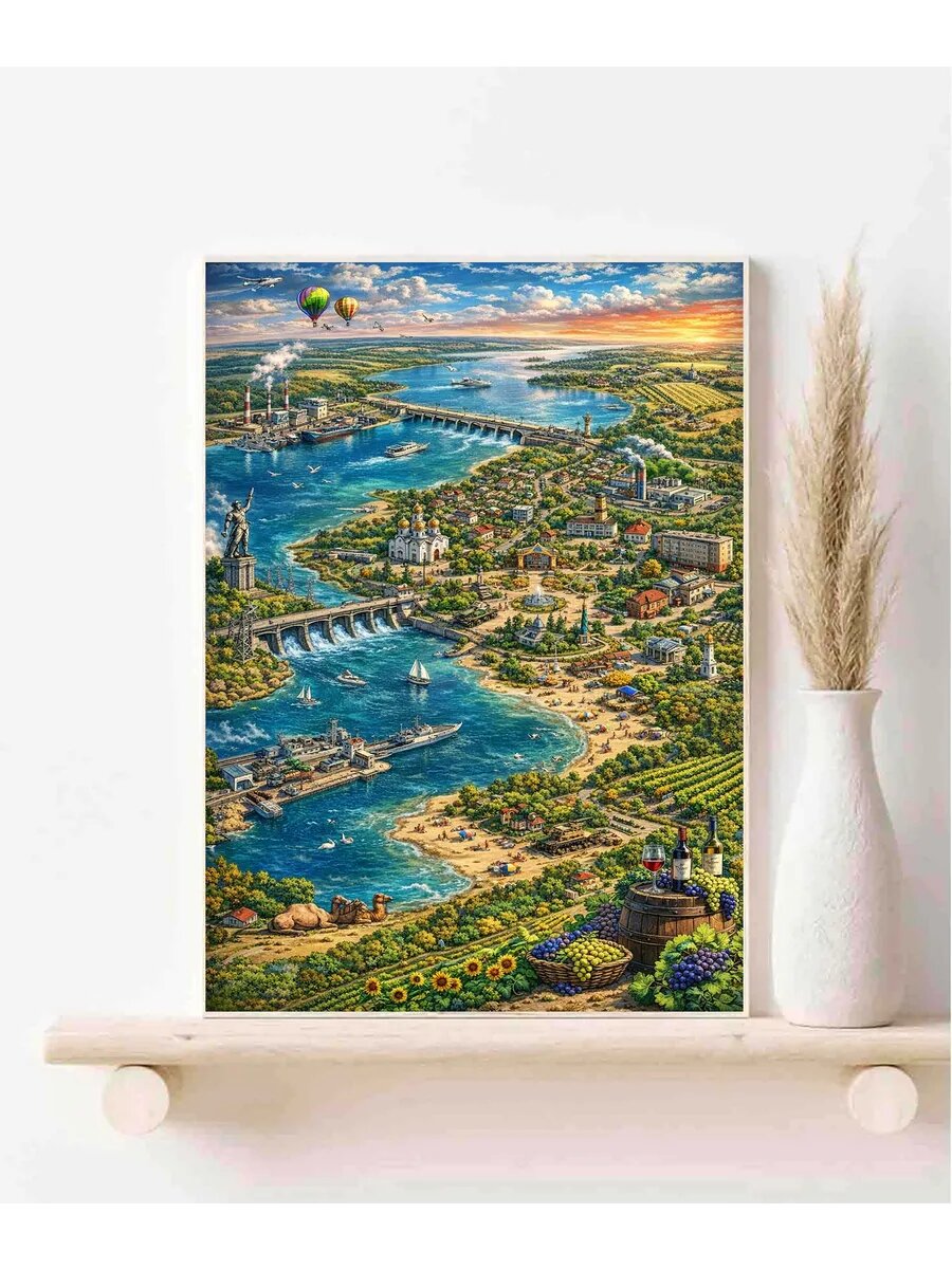 Цимлянск, Россия, Fantasy Map, Карта, Плакат 30x42см
