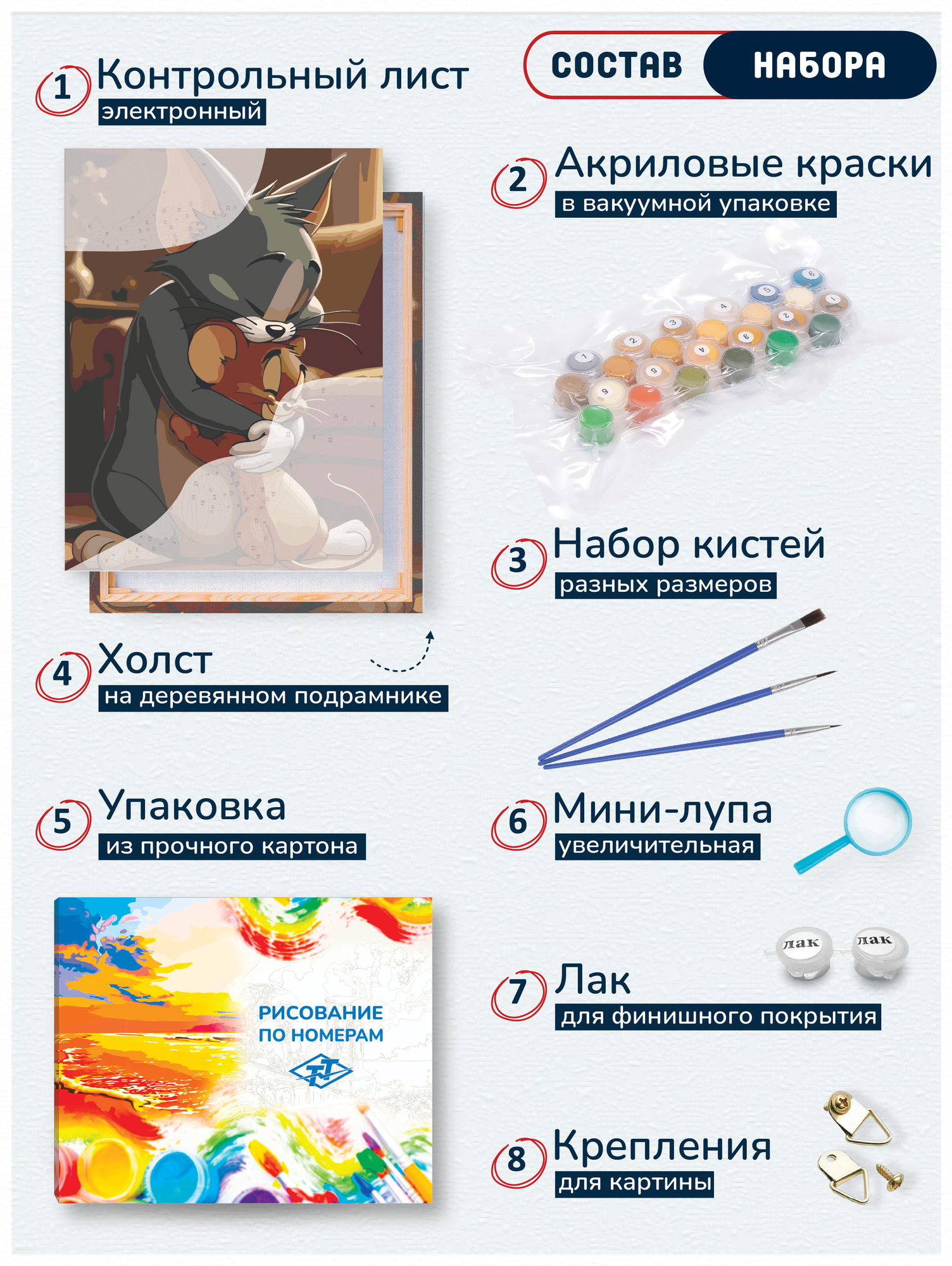 Картина по номерам на холсте "Обнимашки Тома и Джерри", с подрамником 30х40, набор для рисования — фото 1