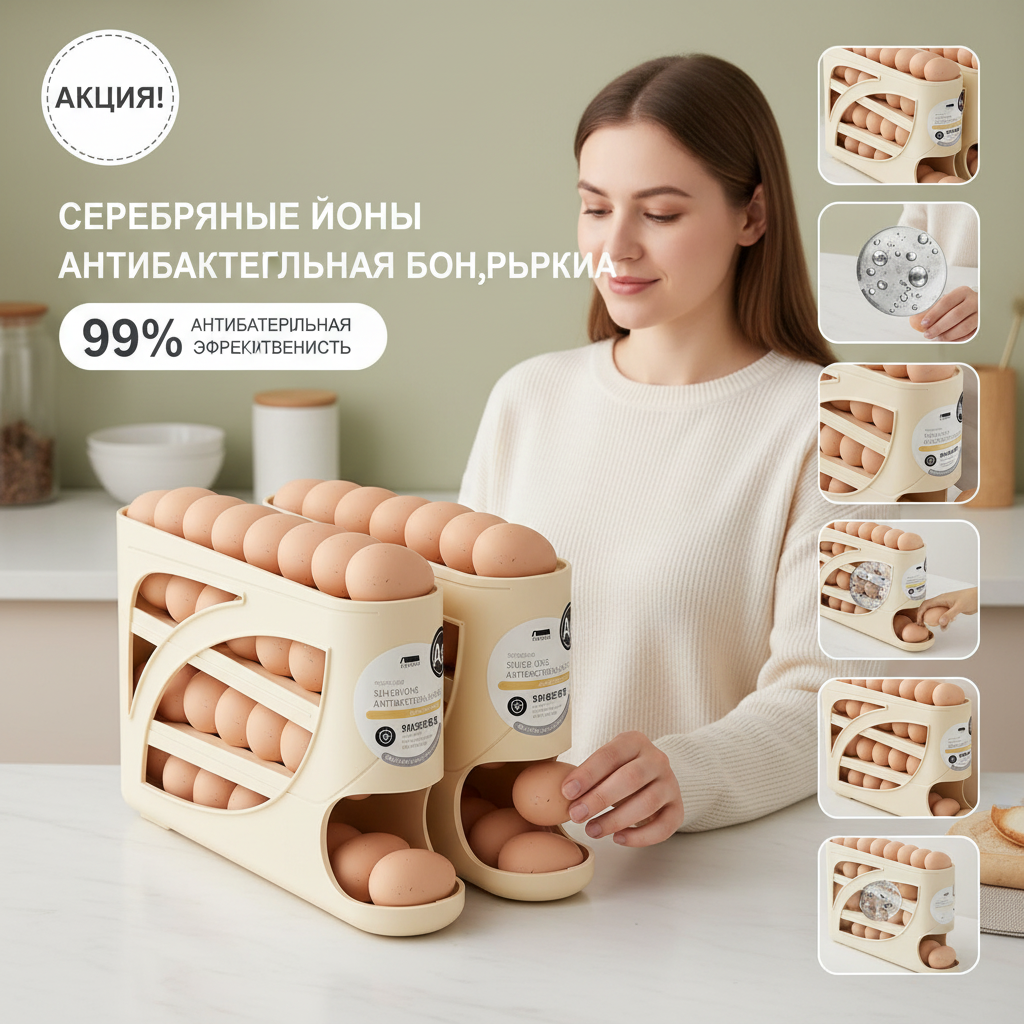 Подставка для яиц металлическая, вращающаяся на 360°, хромированная (1 шт) - для холодильника