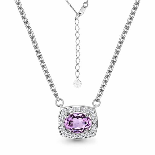 фото Колье diamant online, серебро, 925 проба, родирование, фианит, аметист, длина 40 см., фиолетовый