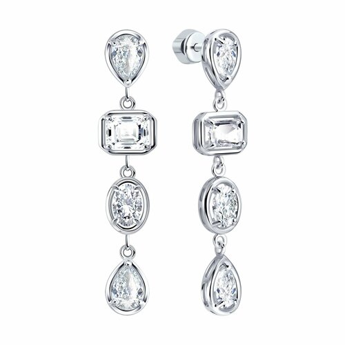 фото Серьги diamant online, серебро, 925 проба, родирование, фианит, длина 4.2 см, , прозрачный
