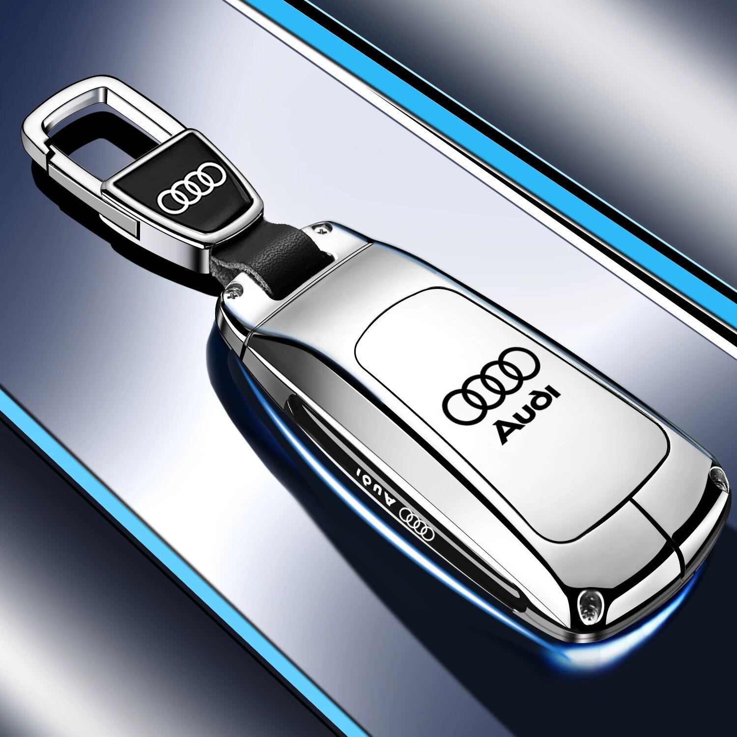 Ключевой браслет для Audi из цинкового сплава серебристого цвета с автомобильным логотипом и металлической застежкой