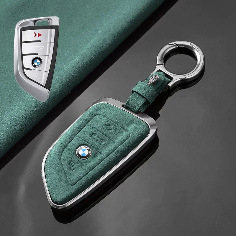 Ключевой чехол для BMW 3/4-кнопочных моделей, матовый бронзовый алюминий, темно-зеленый шерстяной, улучшенная кольцевая