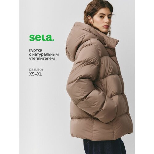 фото Куртка sela с натуральным наполнителем из пуха и пера, размер 44, коричнево-бежевый
