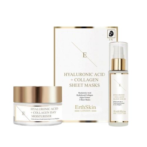 ErthSkin London Косметический набор Hyaluronic Acid & Collagen Elixir Serum 60 мл, Hyaluronic Acid & Collagen Elixir Serum 60 мл, Day Cream 50 мл, Sheet Masks,1 шт