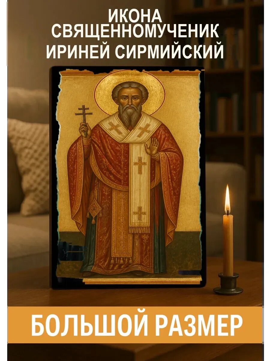 Икона Священномученик Ириней Сирмийский, на дереве, 30×40 см