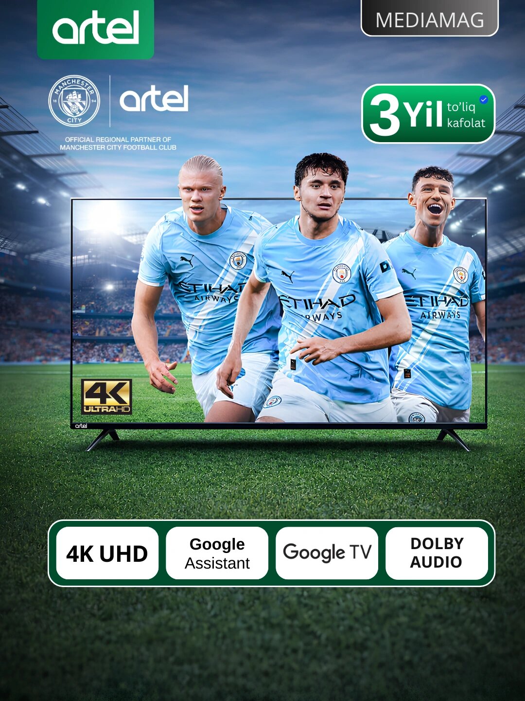 Телевизор Artel PUCH010 65 4K UHD Smart TV Android TV — современный дисплей и мощный звук для дома.