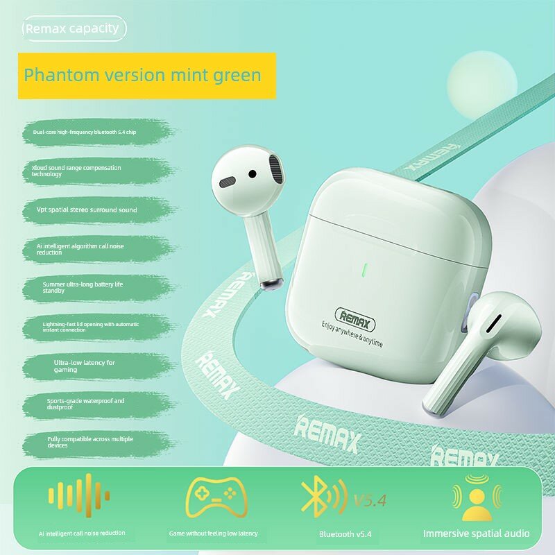 REMAX Bluetooth Наушники с шумоподавлением, высококачественным звуком, длительным сроком службы батареи для музыки, игр