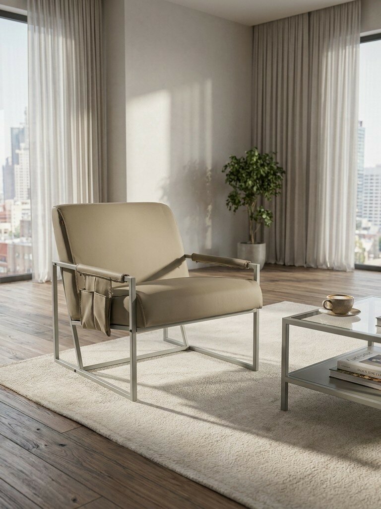 Кресло для отдыха TetChair, металлический каркас, капучино, экокожа, люкс модерн