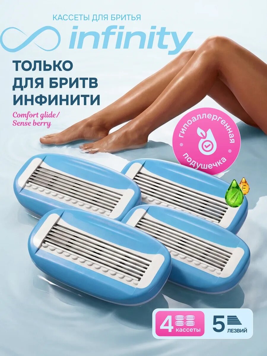 Кассеты для бритья женские сменные INFINITY ComfortGlide 4 шт, 5 лезвий