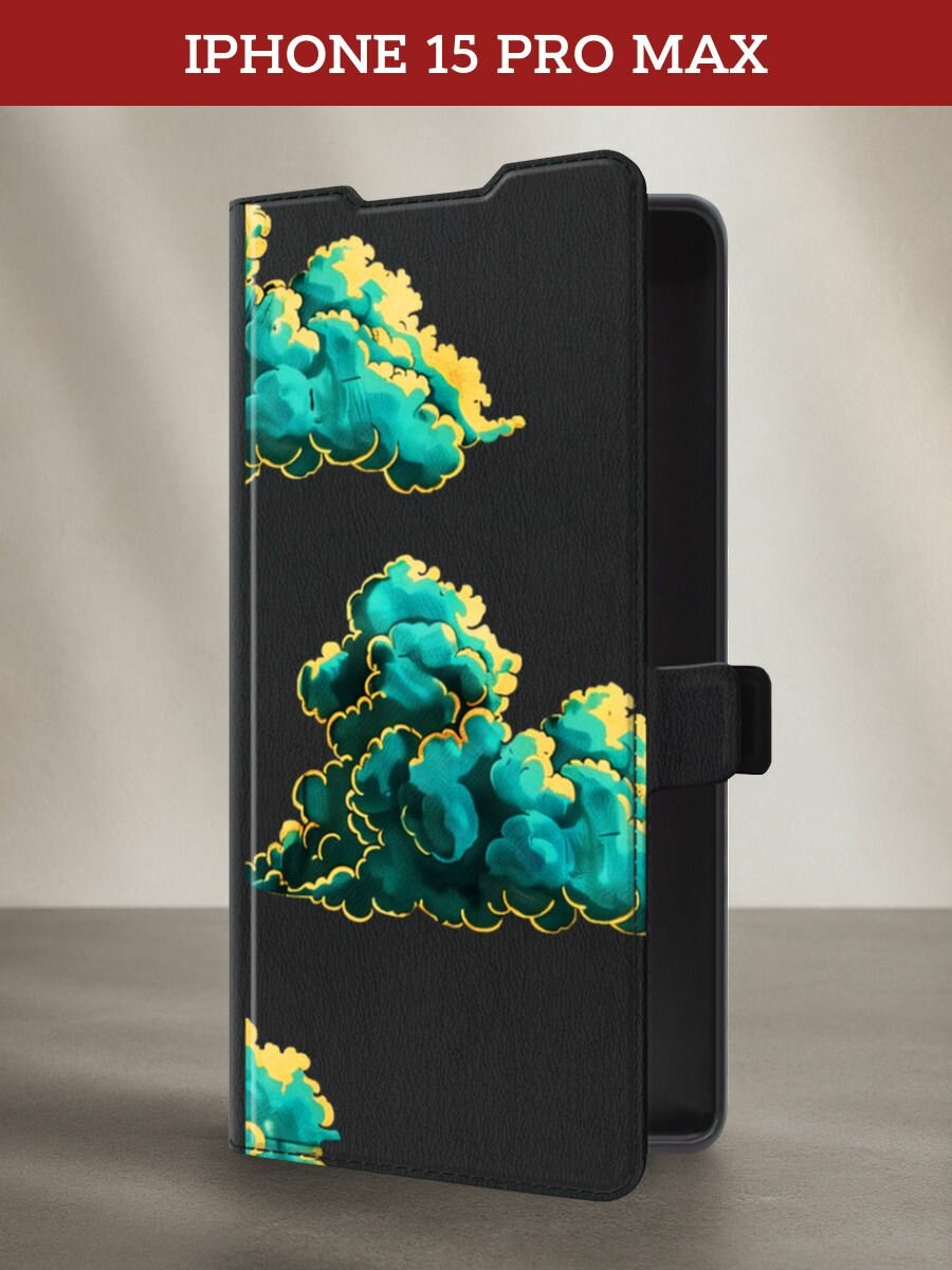 Чехол-книжка на Apple iPhone 15 Pro Max / Айфон 15 Про Макс с принтом Звезды с облаками, черный