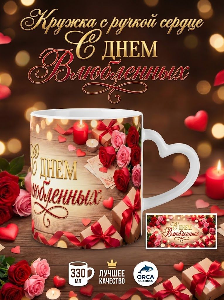 Кружка С днем Влюбленных С Ручкой Сердце