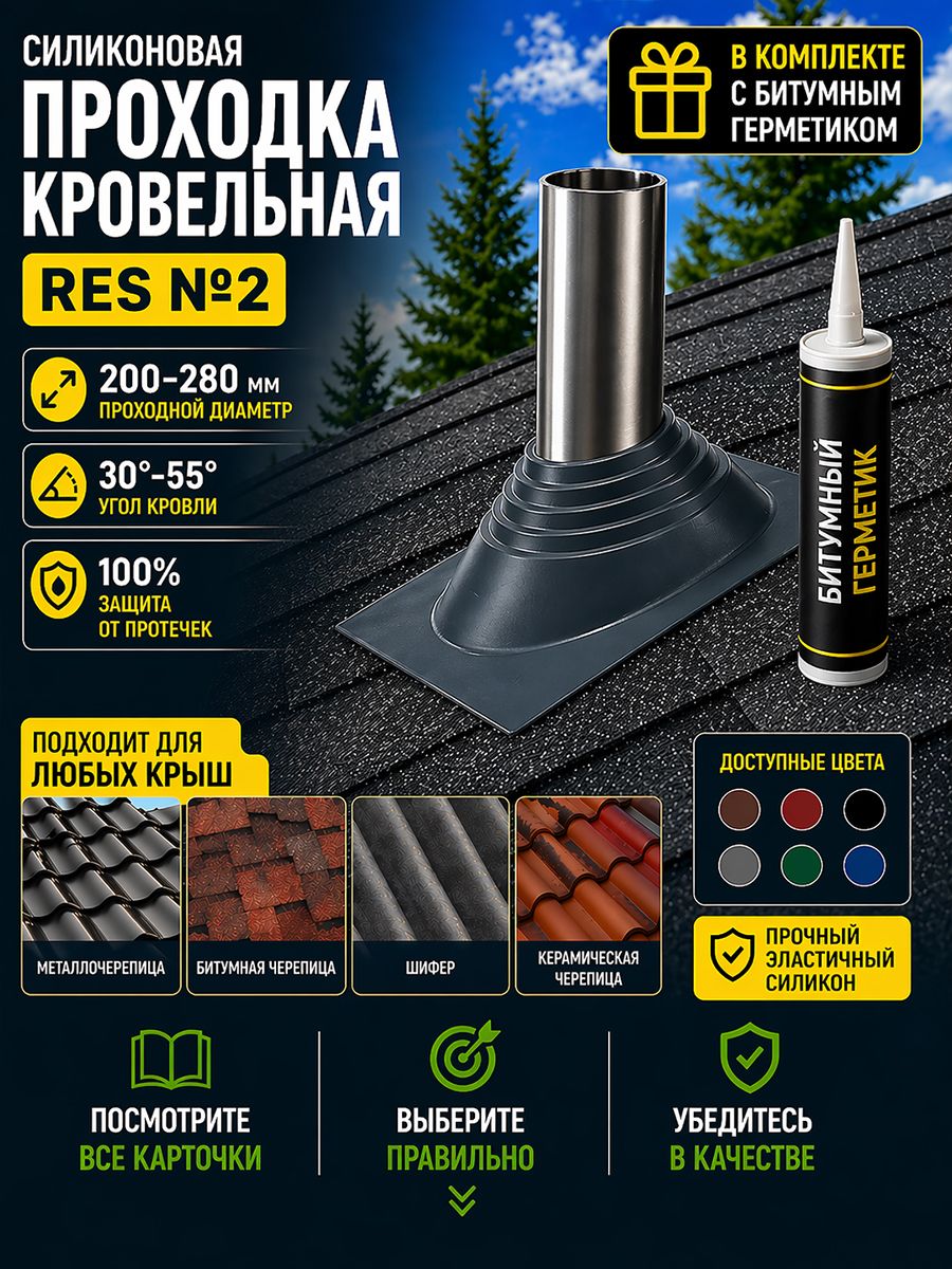 Уплотнитель кровельный Fireway RES-2 (200-280 мм) с герметиком (графит)
