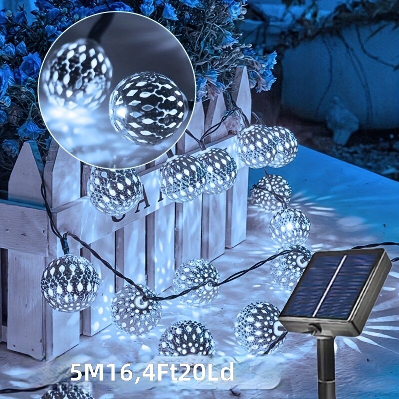 Солнечная светодиодная гирлянда с металлическими шарами, 5 м, 20 LED, 8 режимов, белый