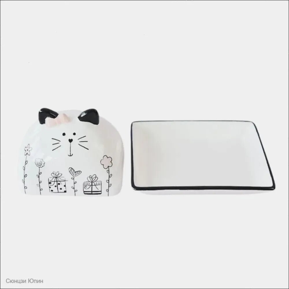Чайный/кофейный сервиз на 1 персону с крышкой в виде кота, керамика, белый цвет
