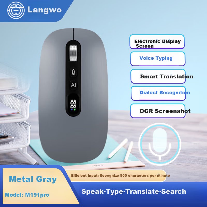 Langwo AI Умная голосовая мышь Беспроводная Bluetooth Три-режим ввода Тихая офисная мышь с преобразованием голоса в