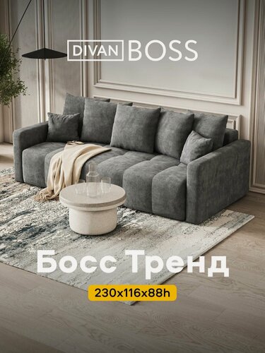 Изображение товара Диван раскладной Босс Тренд, прямой, в гостиную, Шенилл Клауд графит, 230x116x88 см