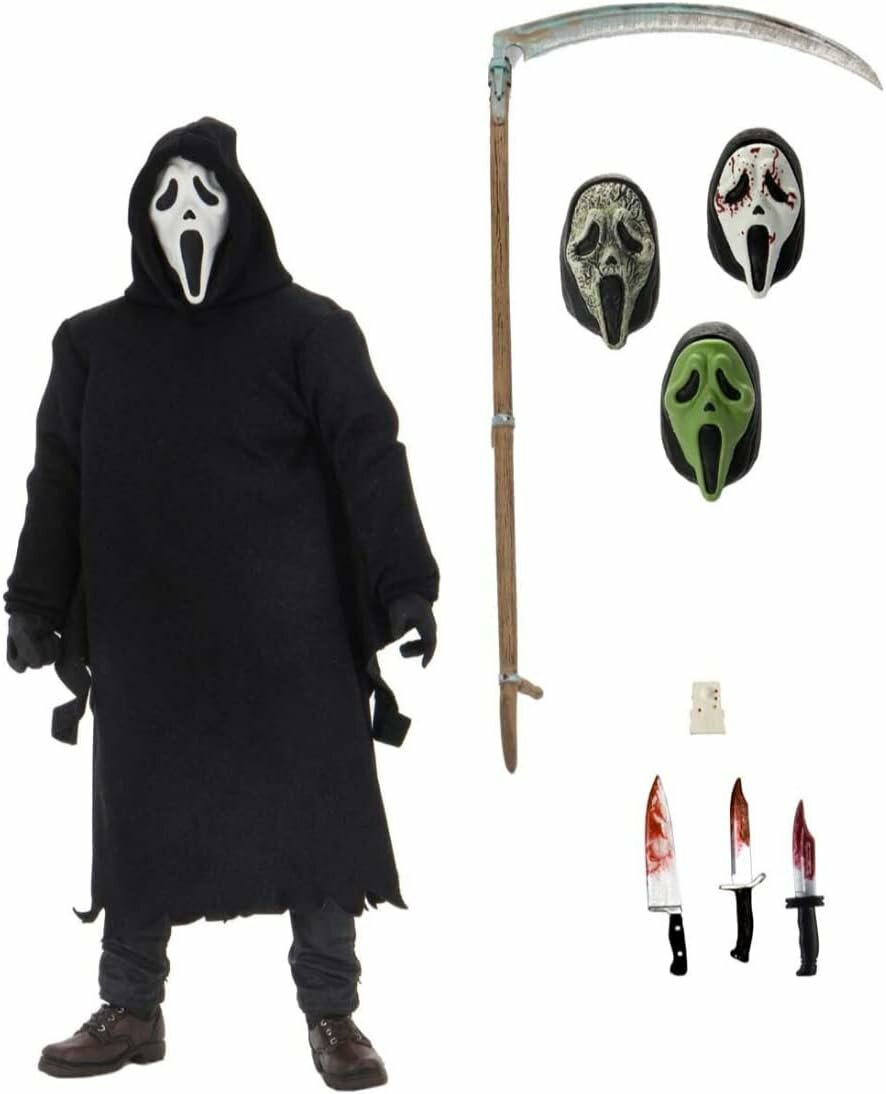 NECA Ultimate Ghost Face — экшен-фигурка 7" в тканевой мантии, 4 головы и аксессуары